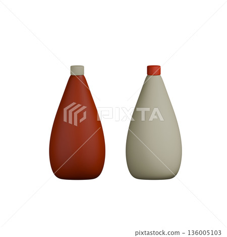 3D illustration of ketchup and mayonnaise side by side 3D illustration of ketchup and mayonnaise side by side 136005103