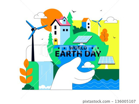 World Earth Day Vector Illustration April 22 Featuring Global Map With Plants And Trees For Environmental Greening Awareness Flat Cartoon Background World Earth Day Vector Illustration April 22 Featuring Global Map With Plants And Trees For Environmental Greening Awareness Flat Cartoon Background 136005107