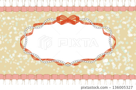 Ribbon and pearl decorative frame background set / cute message design Ribbon and pearl decorative frame background set / cute message design 136005327