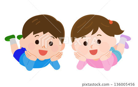 男孩和女孩躺著的插圖 136005456
