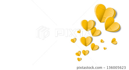 yellow paper hearts crumpled isolated on transparent background. Valentine's day. 136005623