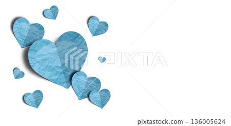 Light blue paper hearts crumpled isolated on transparent background. Valentine's day. 136005624
