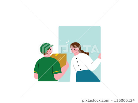 一個女人從送貨員那裡收到包裹 136006124