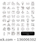 Vacation icon set: Facilities, vehicles, and travel materials 136006302