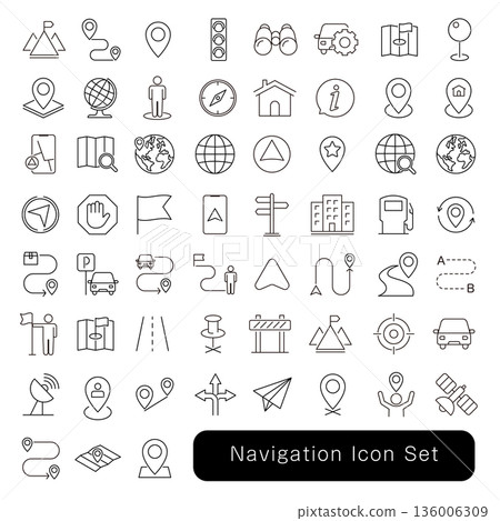 導航圖示集：汽車、地圖、物流 136006309