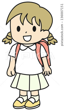 Elementary school girl carrying a school bag 136007151