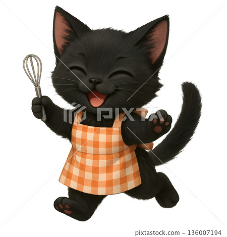一隻快樂的黑貓拿著打蛋器——生動的人物插畫,讓烹飪充滿樂趣。 一隻快樂的黑貓拿著打蛋器——生動的人物插畫,讓烹飪充滿樂趣。 136007194