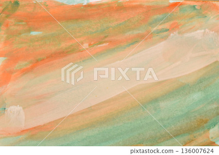 Abstract watercolor brushstrokes of orange and green on a white background, representing the colors of the Indian flag. Festive art, perfect for national holidays. 136007624