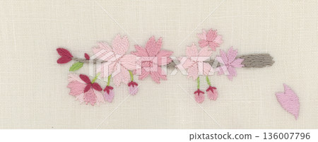 Pink cherry blossom branch embroidery Pink cherry blossom branch embroidery 136007796
