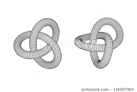 Monochrome Wireframe Grid Shape. Abstract 3D Geometric Knot Shape Monochrome Wireframe Grid Shape. Abstract 3D Geometric Knot Shape 136007964