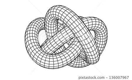 Monochrome Wireframe Grid Shape. Abstract 3D Geometric Knot Shape Monochrome Wireframe Grid Shape. Abstract 3D Geometric Knot Shape 136007967
