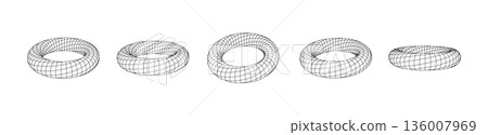 Monochrome Wireframe Grid Shape. Abstract 3D Twisted Torus Shape Monochrome Wireframe Grid Shape. Abstract 3D Twisted Torus Shape 136007969