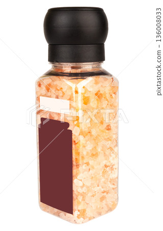 pink salt bottle isolated on white background pink salt bottle isolated on white background 136008033