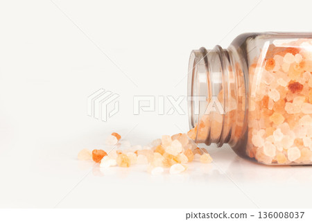 pink salt bottle isolated on white background pile pink salt bottle isolated on white background pile 136008037