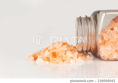 pink salt bottle isolated on white background pile pink salt bottle isolated on white background pile 136008042