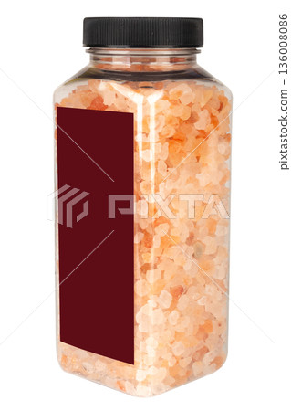 pink salt bottle isolated on white background pink salt bottle isolated on white background 136008086