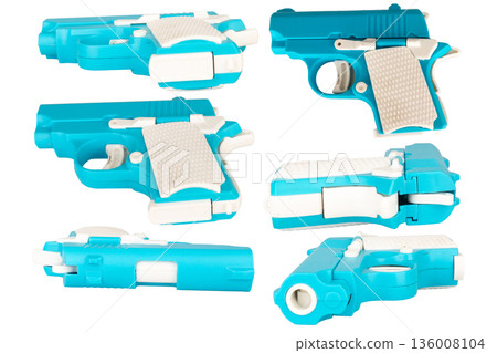 gun color blue toy isolated on white background 136008104