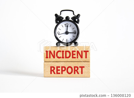 Incident Report symbol. Concept word Incident Report on wooden blocks. Beautiful white background. Business and Incident Report concept. Copy space Incident Report symbol. Concept word Incident Report on wooden blocks. Beautiful white background. Business and Incident Report concept. Copy space 136008120