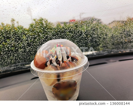 Rainy windshield and parfait 136008144