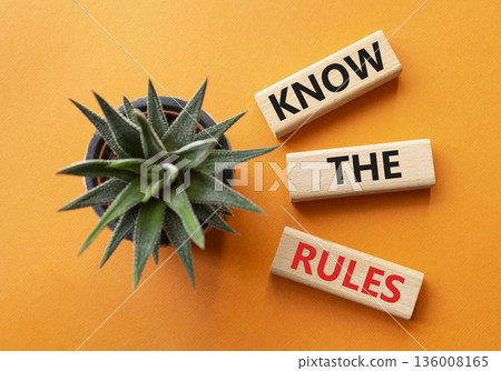 Know the rules symbol. Wooden blocks with words Know the rules. Beautiful orange background with succulent plant. Business and Know the rules concept. Copy space. Know the rules symbol. Wooden blocks with words Know the rules. Beautiful orange background with succulent plant. Business and Know the rules concept. Copy space. 136008165