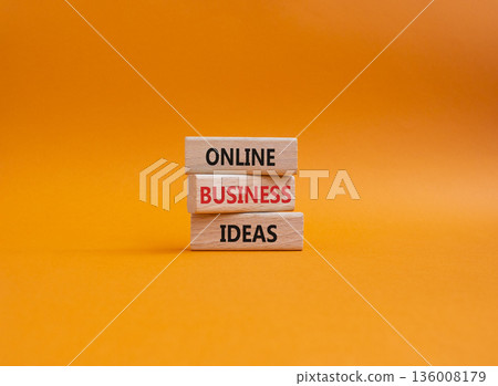 Online Business Ideas symbol. Wooden blocks with words Online Business Ideas. Beautiful orange background. Business and Online Business Ideas concept. Copy space. Online Business Ideas symbol. Wooden blocks with words Online Business Ideas. Beautiful orange background. Business and Online Business Ideas concept. Copy space. 136008179