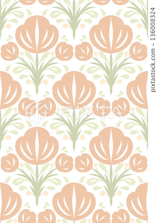 Seamless folk art floral pattern with stylized flowers and leaves in soft tones. Decorative surface design for textiles, wallpapers Seamless folk art floral pattern with stylized flowers and leaves in soft tones. Decorative surface design for textiles, wallpapers 136008324