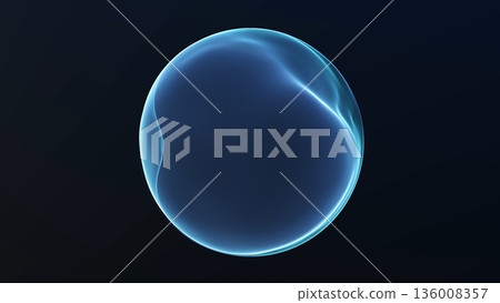 Dynamic liquid energy orb with glowing plasma curves in dark space. Futuristic abstract 3D sphere with smooth flowing motion, luminous depth and powerful modern sci fi appearance. 136008357