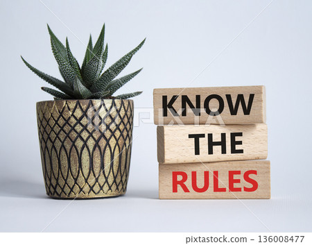 Know the rules symbol. Wooden blocks with words Know the rules. Beautiful white background with succulent plant. Business and Know the rules concept. Copy space. Know the rules symbol. Wooden blocks with words Know the rules. Beautiful white background with succulent plant. Business and Know the rules concept. Copy space. 136008477