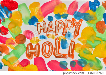 A background with rainbow watercolor splashes. Holi paint splashes on a white background for banner or poster design, or a greeting card for the festival of colors. A background with rainbow watercolor splashes. Holi paint splashes on a white background for banner or poster design, or a greeting card for the festival of colors. 136008760