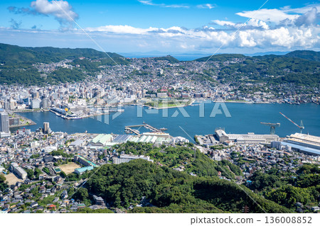 View of Nagasaki city from the observation deck at the top of Mount Inasa 136008852