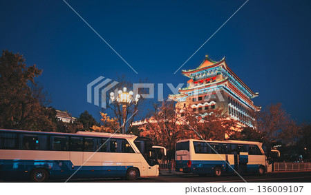 Zhengyangmen Gate Qianmen Street Beijing Illuminated Night Historic Architecture China Zhengyangmen Gate Qianmen Street Beijing Illuminated Night Historic Architecture China 136009107