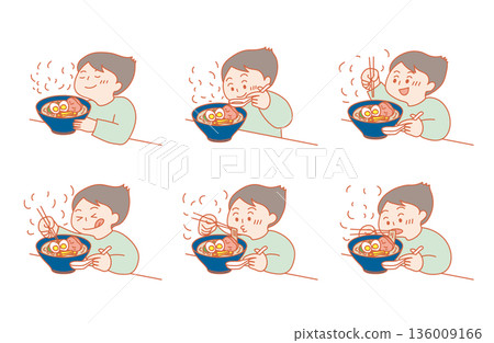 Illustration of a man eating ramen Illustration of a man eating ramen 136009166