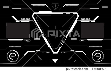 HUD sci-fi interface screen view white circular geometric design virtual futuristic technology creative display on black vector HUD sci-fi interface screen view white circular geometric design virtual futuristic technology creative display on black vector 136009260