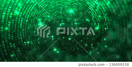 Technology futuristic square pattern green glowing background. Big data communication concept. Technology futuristic square pattern green glowing background. Big data communication concept. 136009338