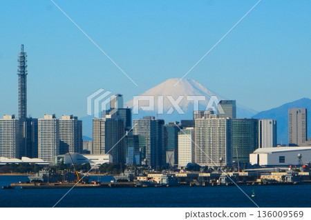 Yokohama Port under the blue winter sky Yokohama Port under the blue winter sky 136009569
