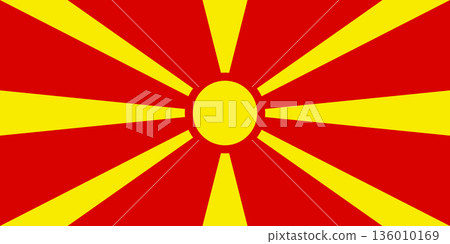 Flag of North Macedonia Red Field with Golden Sun and Eight Rays, National Banner Representing Macedonian Unity, Heritage, and Identity Flag of North Macedonia Red Field with Golden Sun and Eight Rays, National Banner Representing Macedonian Unity, Heritage, and Identity 136010169