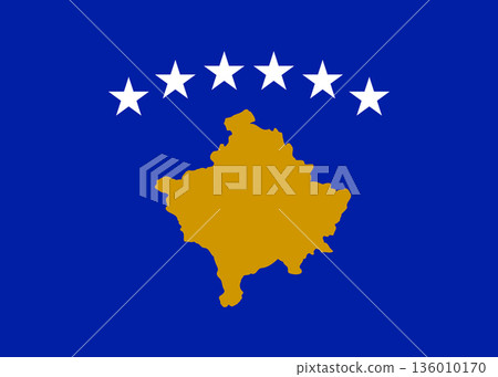 Flag of Kosovo Blue National Banner with Golden Map and Six White Stars, Official Symbol of the Republic of Kosovo Independence, Unity and European Heritage Flag of Kosovo Blue National Banner with Golden Map and Six White Stars, Official Symbol of the Republic of Kosovo Independence, Unity and European Heritage 136010170