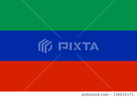 Flag of Dagestan  Green, Blue, and Red Horizontal Stripes, National Banner of the Republic of Dagestan, Russia, Representing Regional Unity, Culture, and Identity 136010171