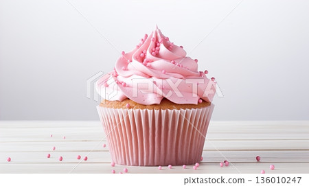 cupcake with pink frosting 136010247