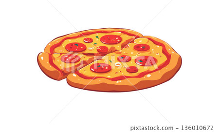 白色背景上的義大利辣香腸披薩簡筆畫 白色背景上的義大利辣香腸披薩簡筆畫 136010672