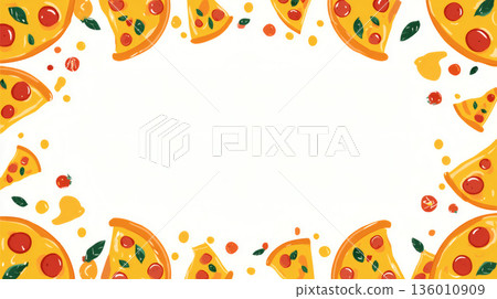 A frame surrounded by pizza slices A frame surrounded by pizza slices 136010909