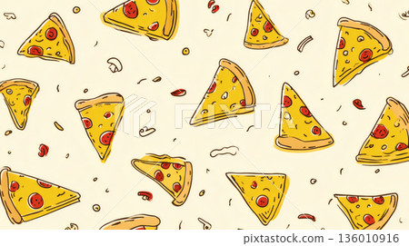 圖案由手繪披薩切片散佈而成。 136010916