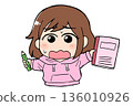 A girl studying hard with a notebook and pencil (impatience) New life, learning, support 136010926