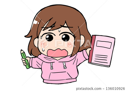 A girl studying hard with a notebook and pencil (impatience) New life, learning, support A girl studying hard with a notebook and pencil (impatience) New life, learning, support 136010926
