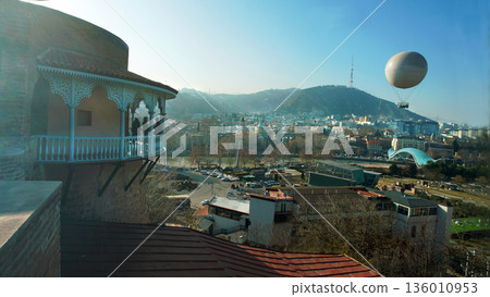 Aerial view (Panorama) of old Tbilisi in autumn, winter or early spring 136010953
