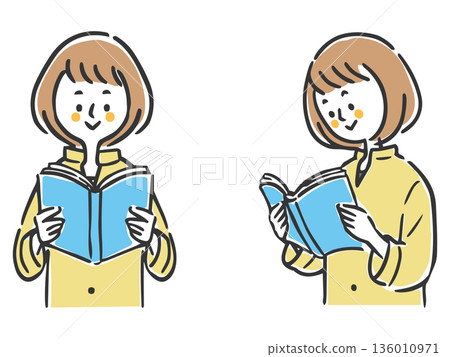 Woman reading a book vector 136010971