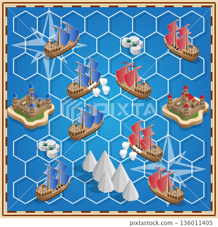 A board game on the marine theme. Vector design for app game user interface. 136011405