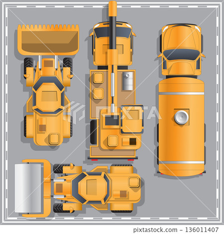 Construction machinery. View from above. Vector illustration. Construction machinery. View from above. Vector illustration. 136011407