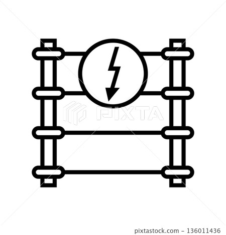 Electric fence icon with high voltage sign. Isolated vector illustration on white background. 136011436