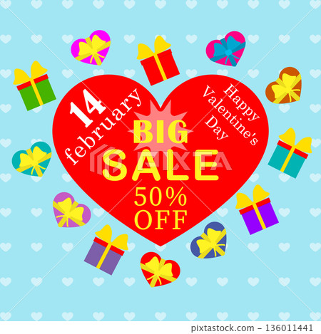 Valentines day sale offer, poster banner design with big heart and falling gifts. Vector illustration. Editable template. Valentines day sale offer, poster banner design with big heart and falling gifts. Vector illustration. Editable template. 136011441
